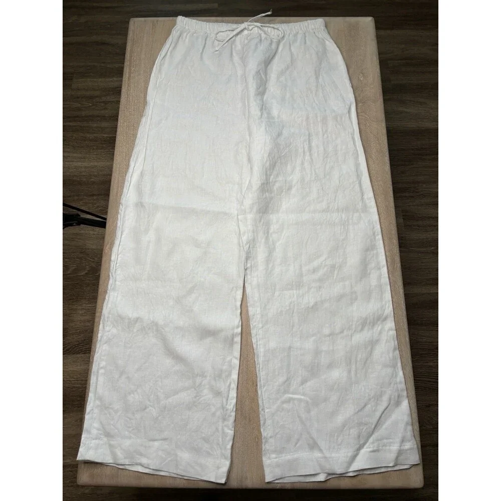 Reformation Olina Linen Straight Leg Pants in White Size XL